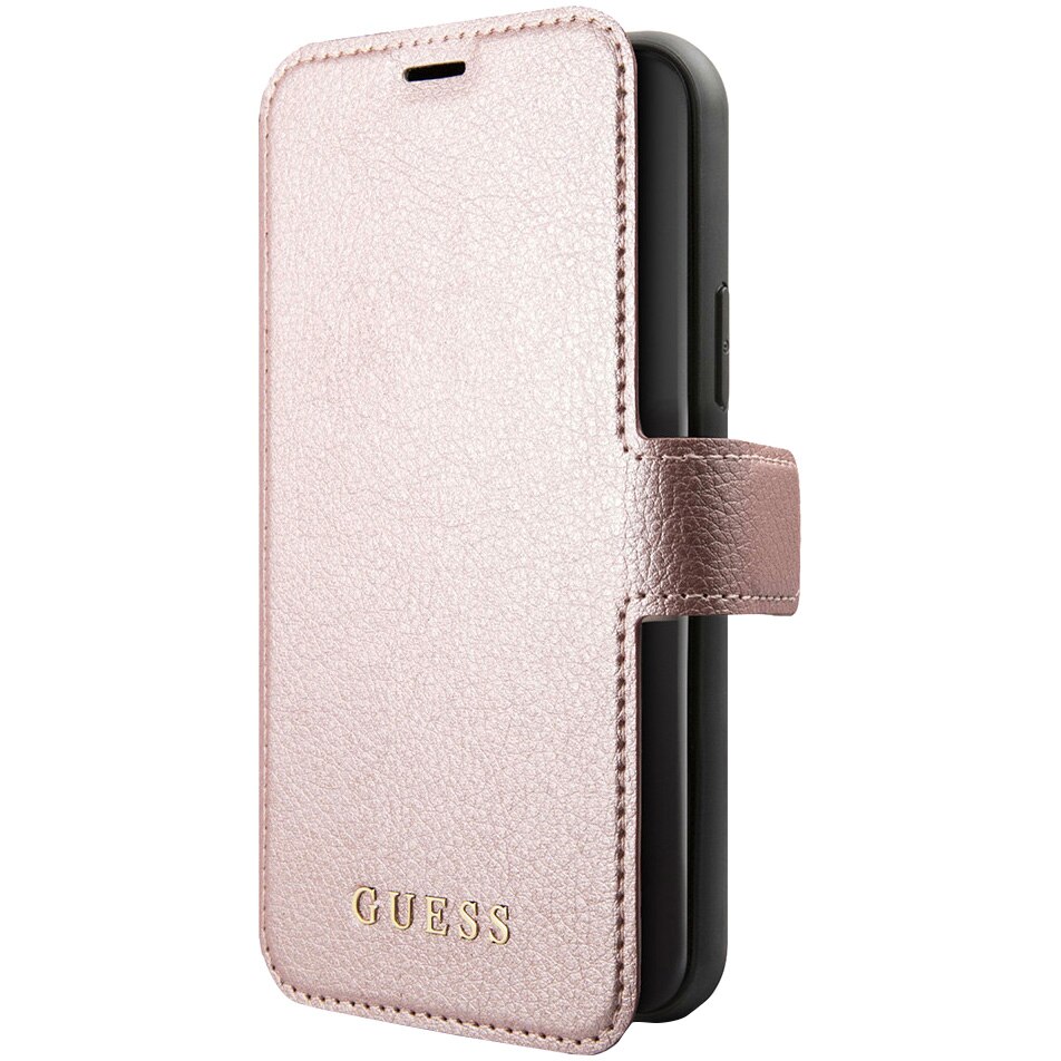 Husa de protectie tip carte Guess GUFLBKSP12MIGLRG Iridiscent pentru iPhone 12/12 Pro Pink
