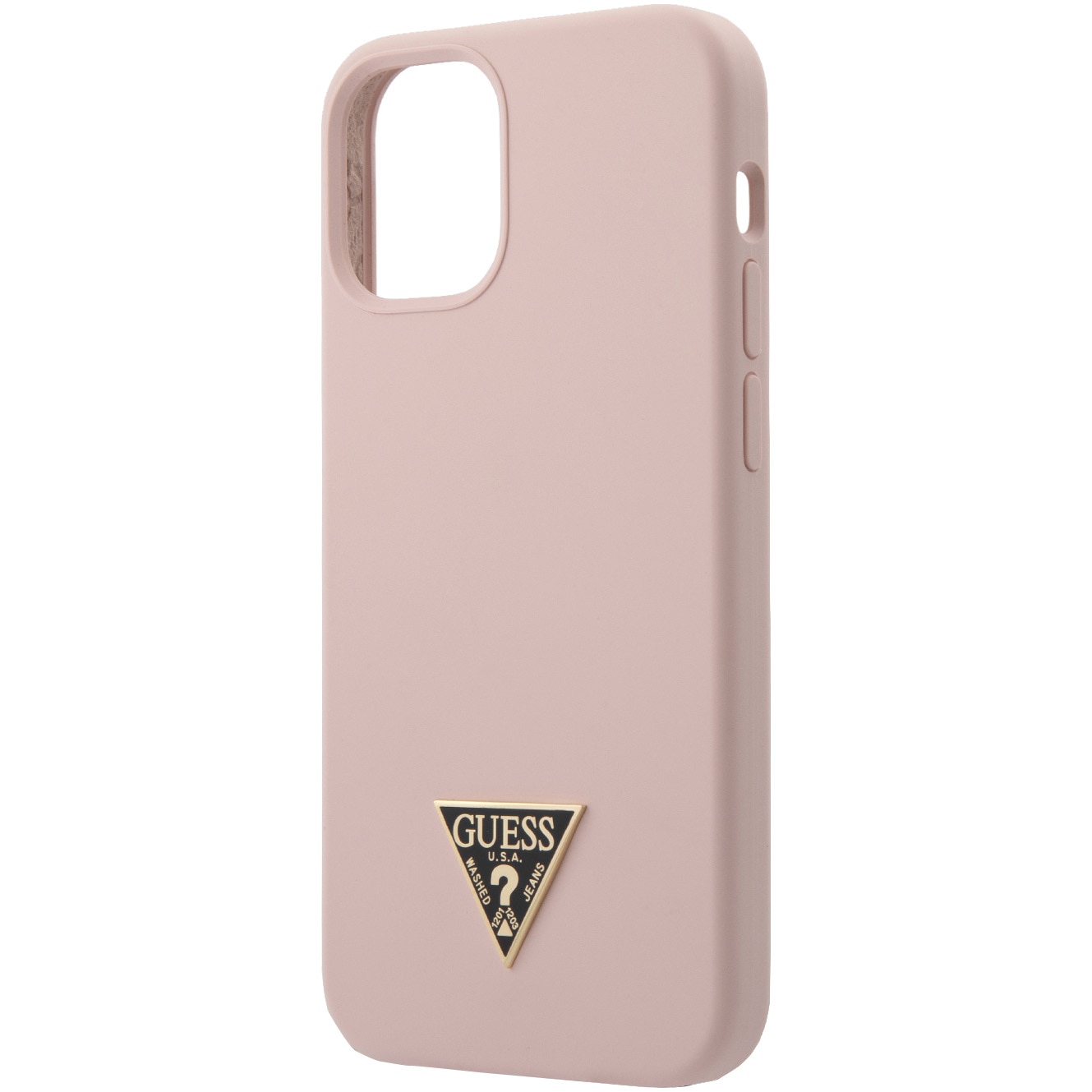 Husa de protectie Guess GUHCP12SLSTMLP Silicone Metal Triangle pentru iPhone 12 Mini Light Pink