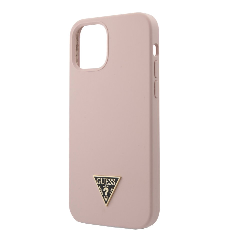 Husa de protectie Guess GUHCP12LLSTMLP Silicone Metal Triangle pentru iPhone 12 Pro Max Light Pink