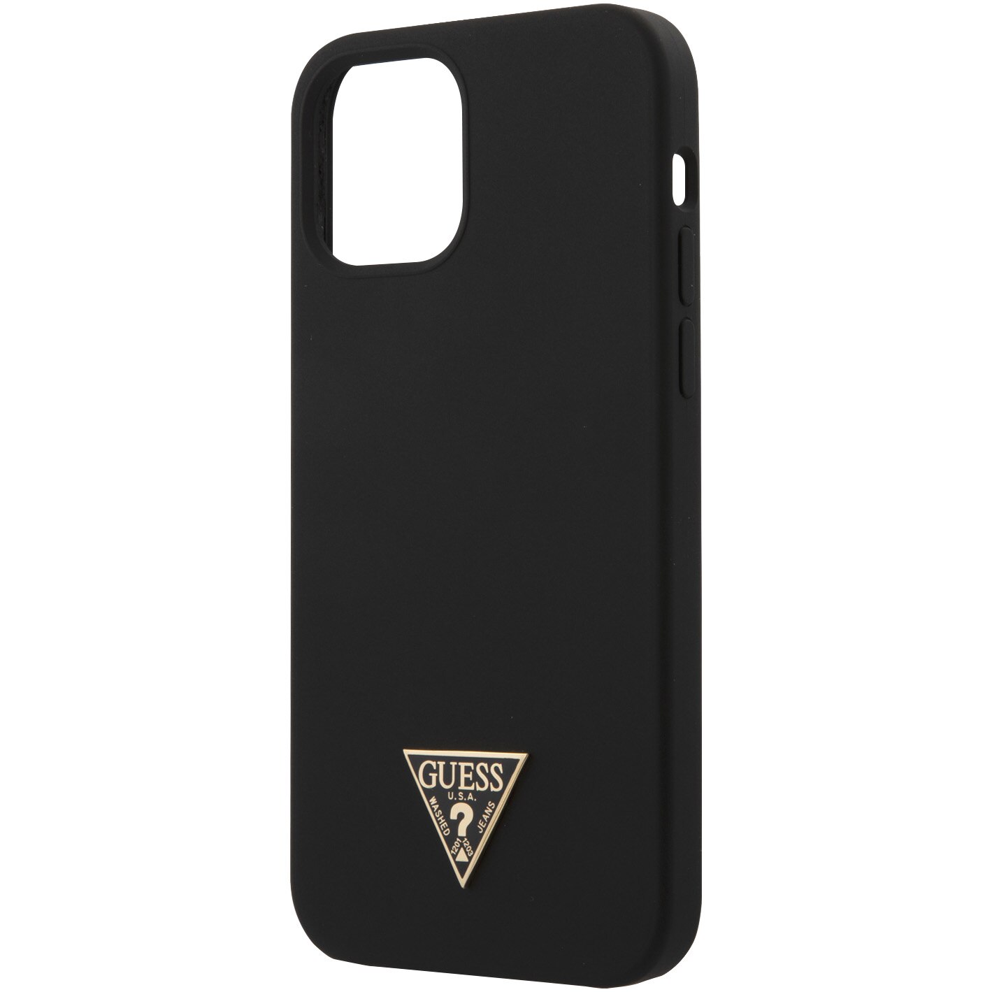 Husa de protectie Guess GUHCP12MLSTMBK Silicone Metal Triangle pentru iPhone 12/12 Pro Black