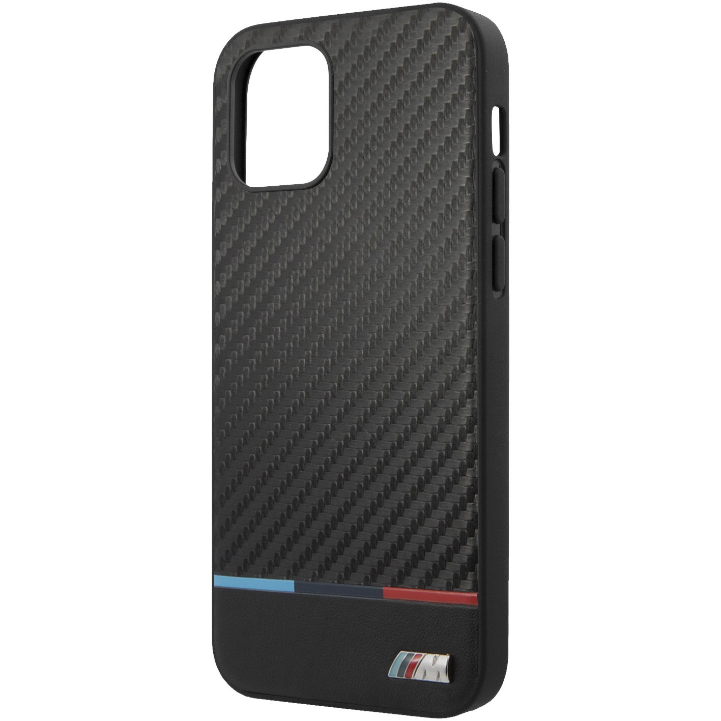 Husa de protectie BMW BMHCP12MPUCARTCBK Carbon Tricolor Line pentru iPhone 12/12 Pro Black