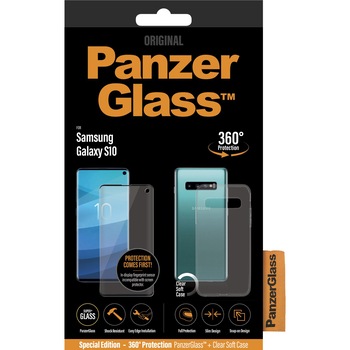 Set folie si husa de protectie Panzer Silicon Slim pentru Samsung Galaxy S10 Transparent Set folie si husa de protectie Panzer Silicon Slim pentru Samsung Galaxy S10 Transparent
