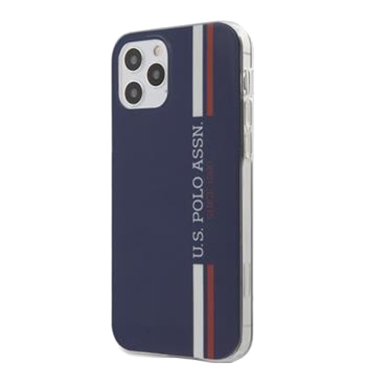 Husa de protectie US Polo USHCP12LPCUSSNV TPU Tricolor Vertical Stripes pentru iPhone 12 Pro Max Navy