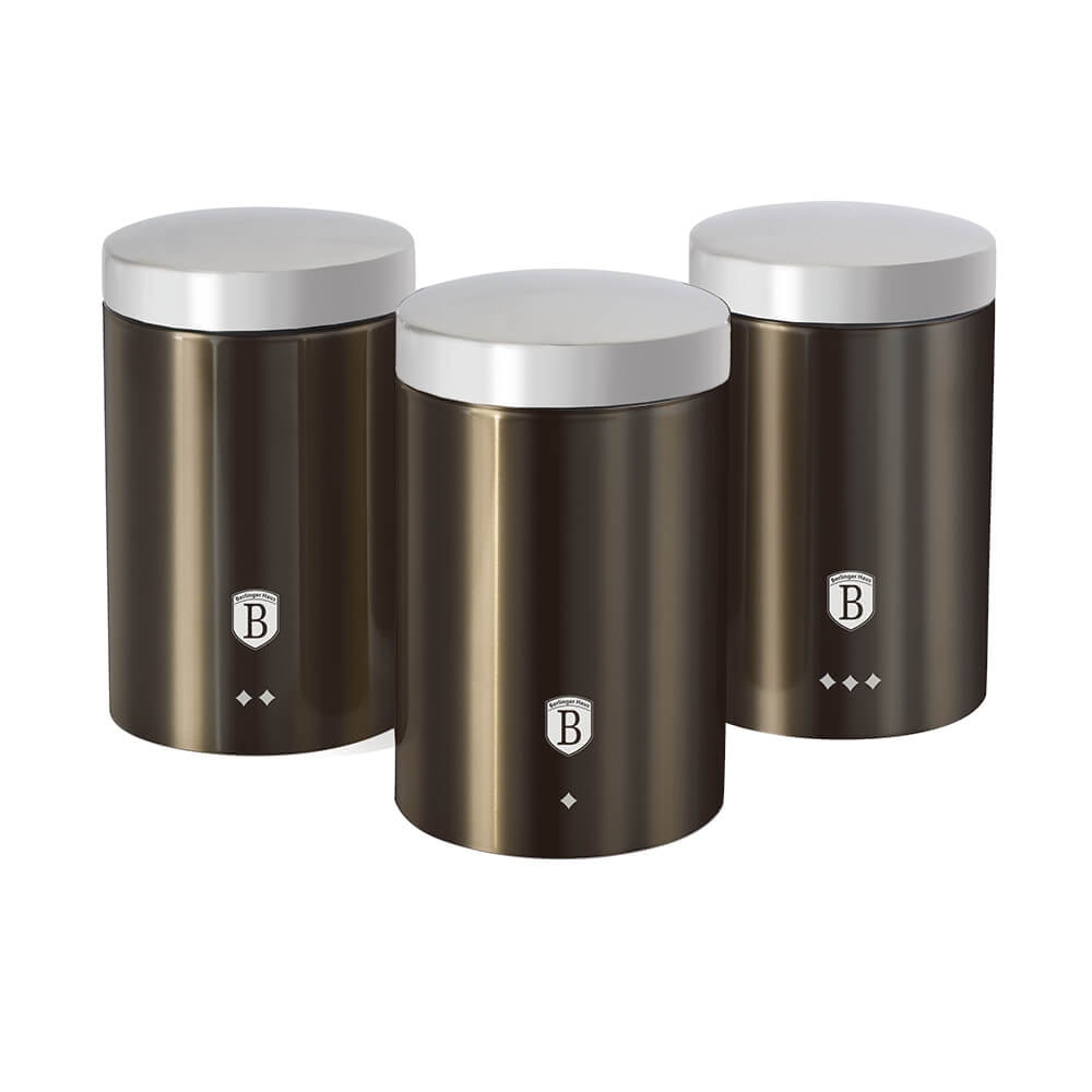 Set 3 recipiente pentru cafea, 1.9 l, ceai si zahar Carbon Metallic Collection Berlinger Haus BH 1348