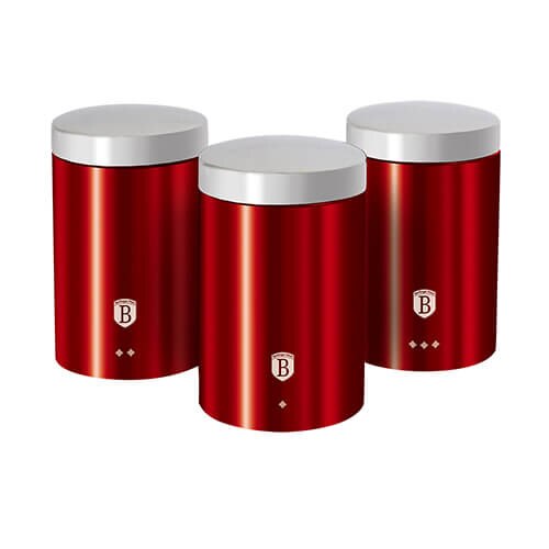 Set 3 recipiente pentru cafea, 1.9 l, ceai si zahar Burgundy Metallic Line Berlinger Haus BH 1343