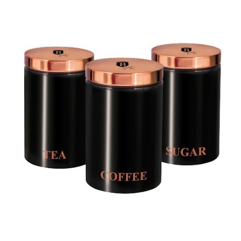 Set 3 recipiente pentru cafea, 1.9 l, ceai si zahar Black Rose Collection Berlinger Haus BH-1734 Set 3 recipiente pentru cafea, 1.9 l, ceai si zahar Black Rose Collection Berlinger Haus BH-1734