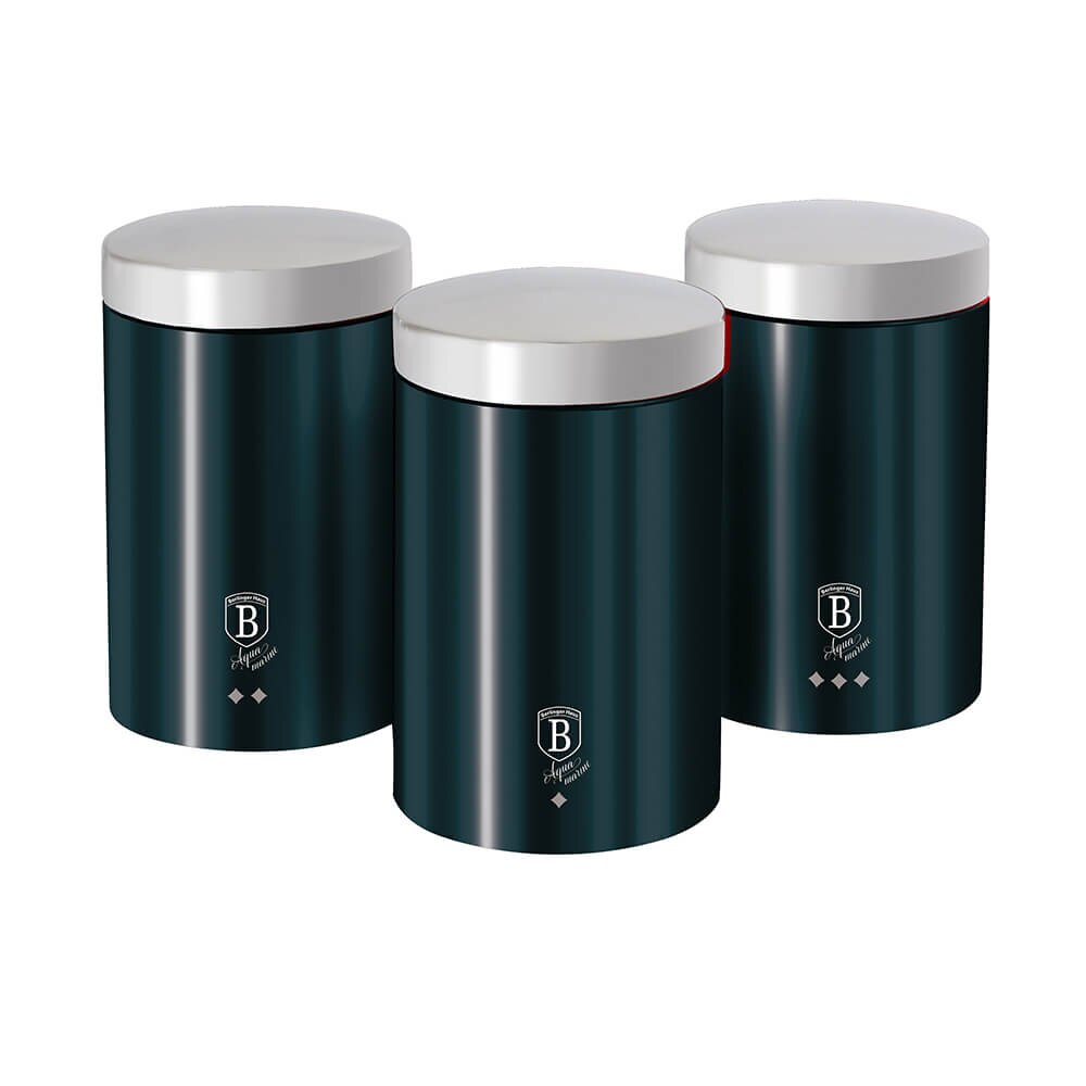 Set 3 recipiente pentru cafea, 1.9 l, ceai si zahar Aquamarine Metallic Collection Berlinger Haus BH 6271
