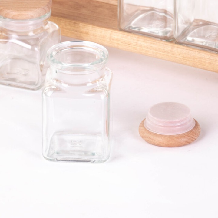 Set recipiente depozitare condimente pe suport din lemn, 10 piese, PRACTIC President Line