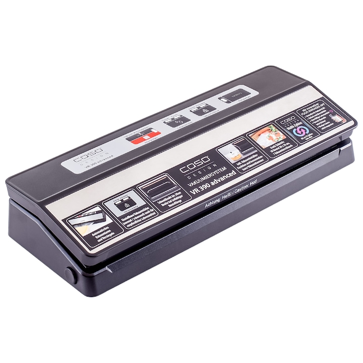 Aparat de vidat Caso Germany, VR 390 Advanced, automat, putere vidare reglabila manual, ideal pentru alimentele sensibile, operare simpla si intuitiva, timp vidare reglabil, pentru produse umede sau uscate, negru/argintiu