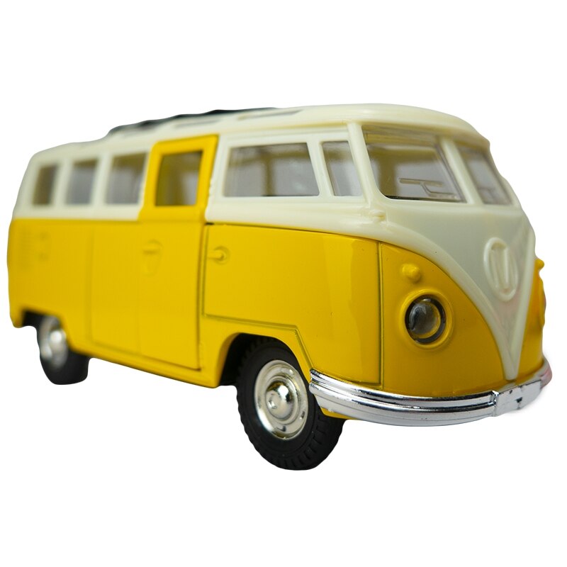 Microbuz din metal , se deschide o usa ,sistem pullback , Alb/Galben , Robentoys