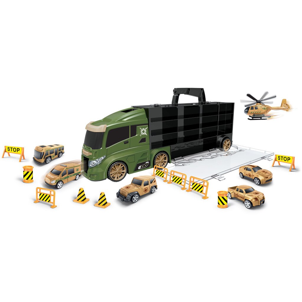 Set de joaca Luna - Camion Transportator masinute - Armata, 19 piese