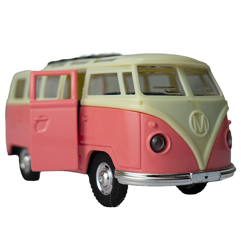 Microbuz din metal , se deschide o usa ,sistem pullback , Alb/Roz , Robentoys