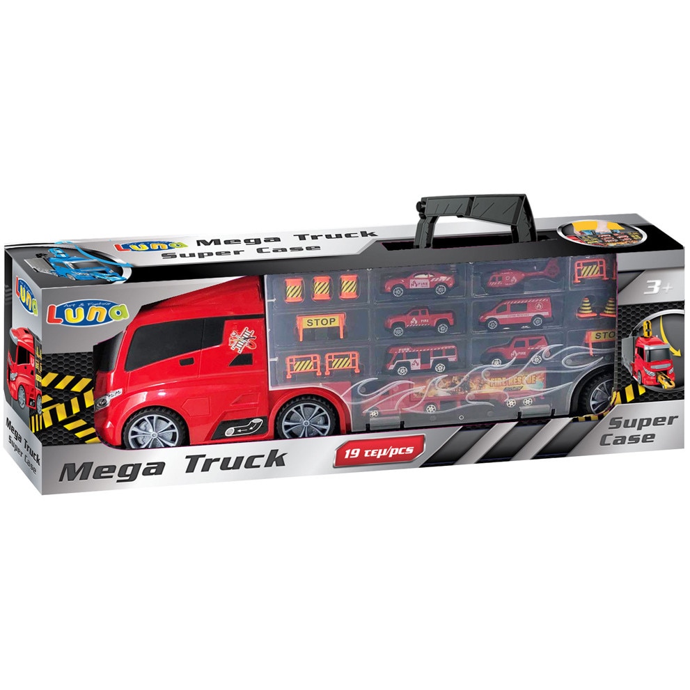 Set de joaca Luna - Camion Transportator masinute - Pompieri, 19 piese