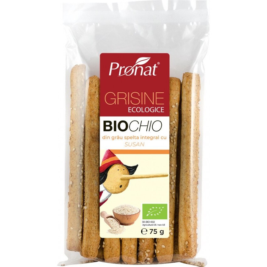 Grisine bio din faina integrala de grau spelta cu susan, Pronat, 75g