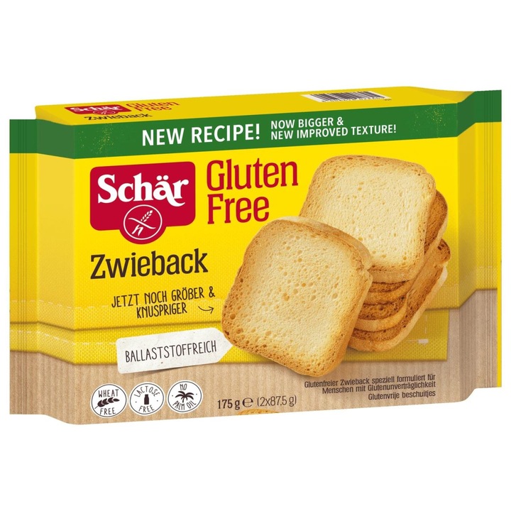 Paine prajita feliata fara gluten Zweiback 175g Schar