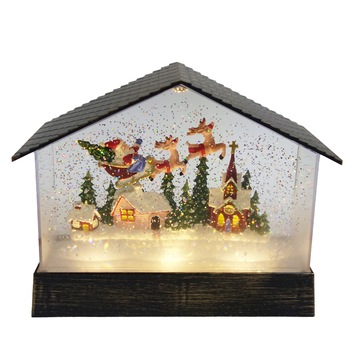 Decoratiune de Craciun in forma de Casuta, cu muzica, ninsoare, 18 cm, maro Decoratiune de Craciun in forma de Casuta, cu muzica, ninsoare, 18 cm, maro