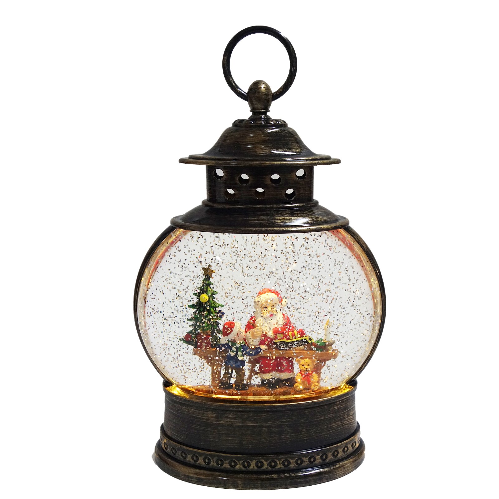 Decoratiune de Craciun in forma de felinar, cu muzica si ninsoare, Mos Craciun, 26 cm