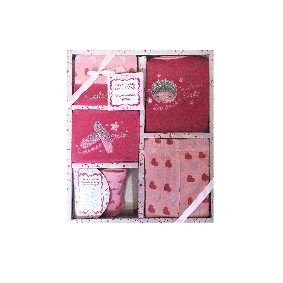 Set cadou nou-nascut, Tom Kids, din 5 piese, Printesa, roz, 0-6 luni