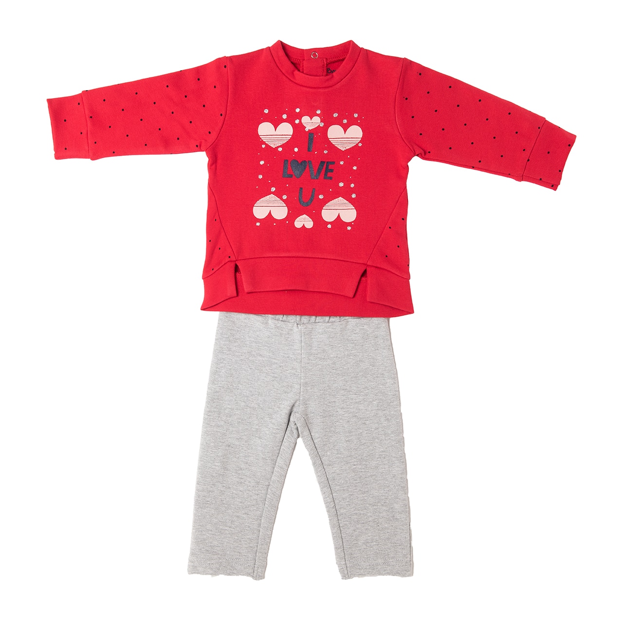 Set 2 piese fete, tricou maneca lunga cu imprimeu si colanti vatuiti, Babybol, rosu/gri