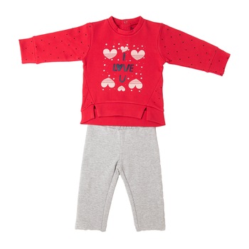 Set 2 piese fete, tricou maneca lunga cu imprimeu si colanti vatuiti, Babybol, rosu/gri Set 2 piese fete, tricou maneca lunga cu imprimeu si colanti vatuiti, Babybol, rosu/gri