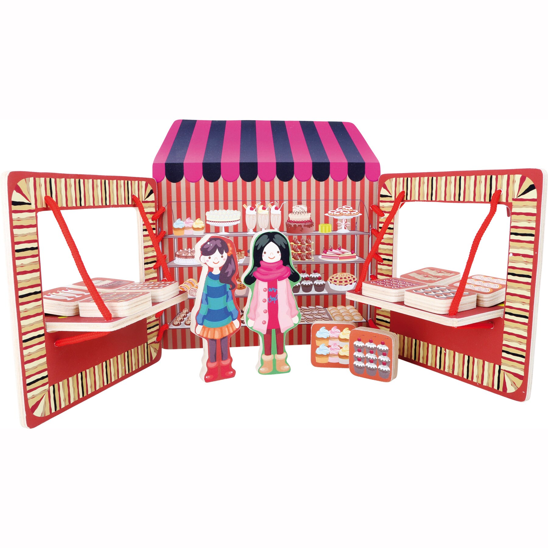 Set joaca, LENGLER, cofetarie din lemn cu accesorii, multicolor