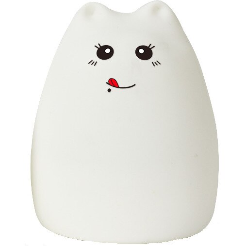 Lampa de veghe portabila cu 7 culori de LEDuri, silicon BPA-free, USB, touch-control, Pisica Zambareata