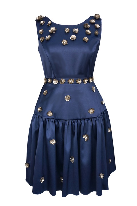 ambar studio, Marisse bővülő fazonú ruha virágos rátéttel, Tengerészkék, M