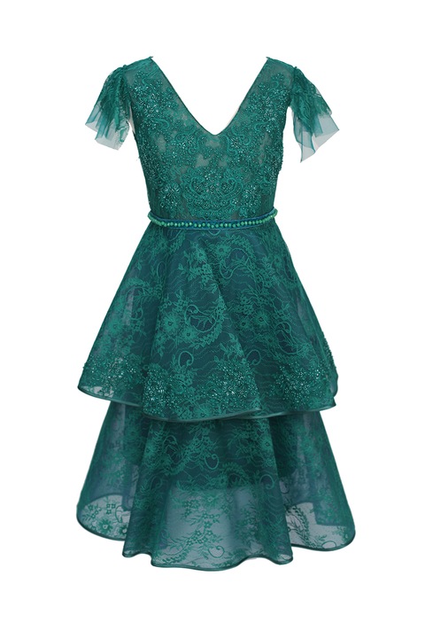 ambar studio, Дантелена рокля с декорации, Тъмнозелен, M