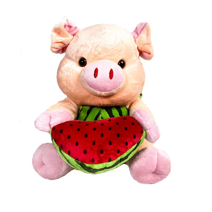 Jucarie de plus purcelus cu pepene, Dilan, roz, poliester, 180 x 180 x 450 mm