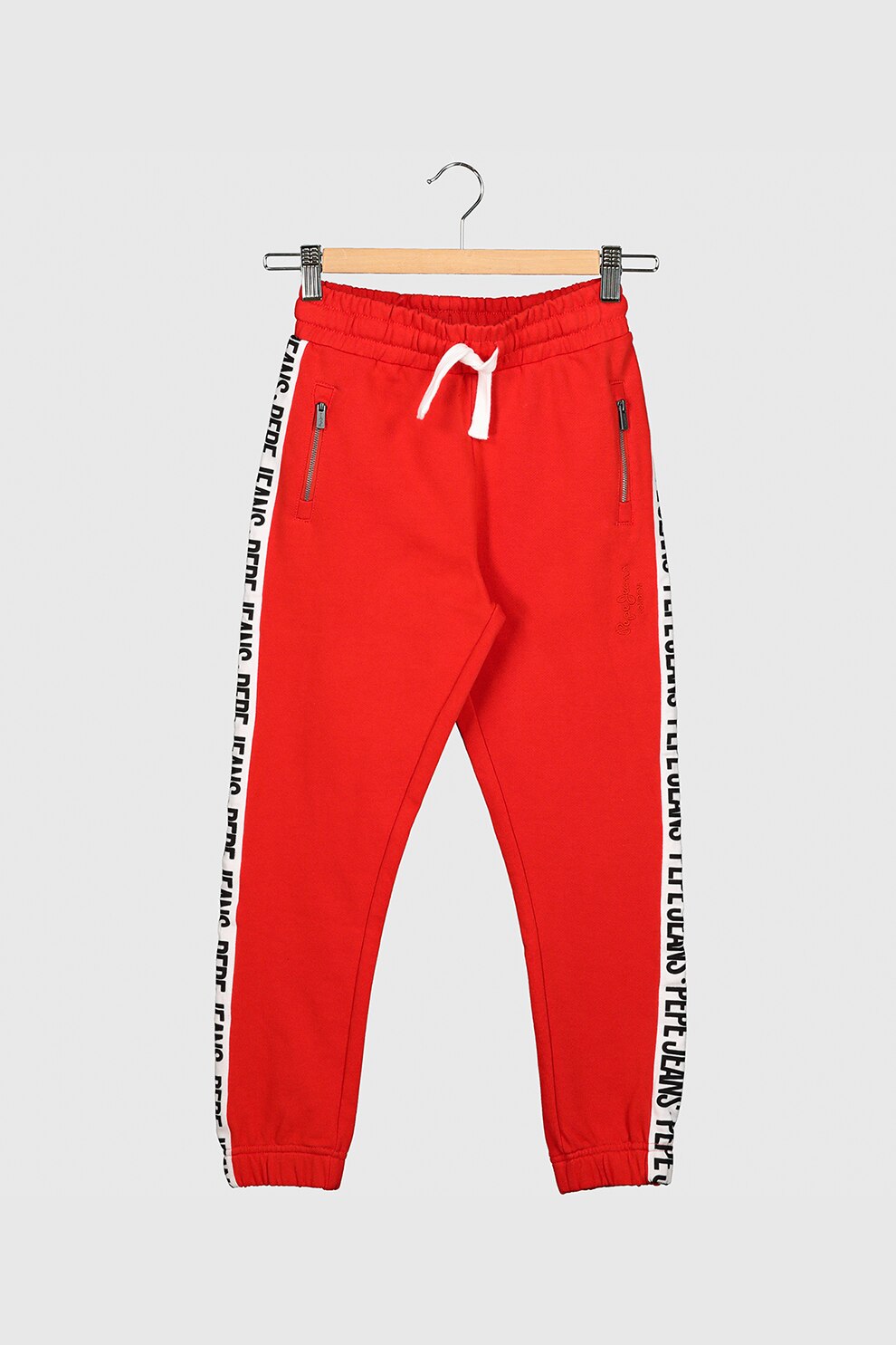 Pepe Jeans London, Pantaloni sport cu benzi laterale cu logo, Rosu/Alb/Negru, 140 CM