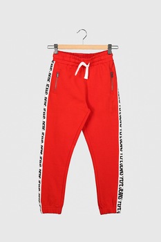 Pepe Jeans London, Pantaloni sport cu benzi laterale cu logo, Rosu/Alb/Negru, 140 CM Pepe Jeans London, Pantaloni sport cu benzi laterale cu logo, Rosu/Alb/Negru, 140 CM