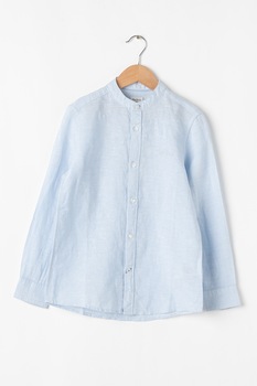 Pepe Jeans London, Camasa din amestec de in cu guler Mao Cleeve, Albastru deschis Pepe Jeans London, Camasa din amestec de in cu guler Mao Cleeve, Albastru deschis