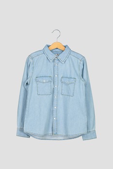 Pepe Jeans London, Camasa din chambray cu buzunare cu clapa, Albastru deschis Pepe Jeans London, Camasa din chambray cu buzunare cu clapa, Albastru deschis