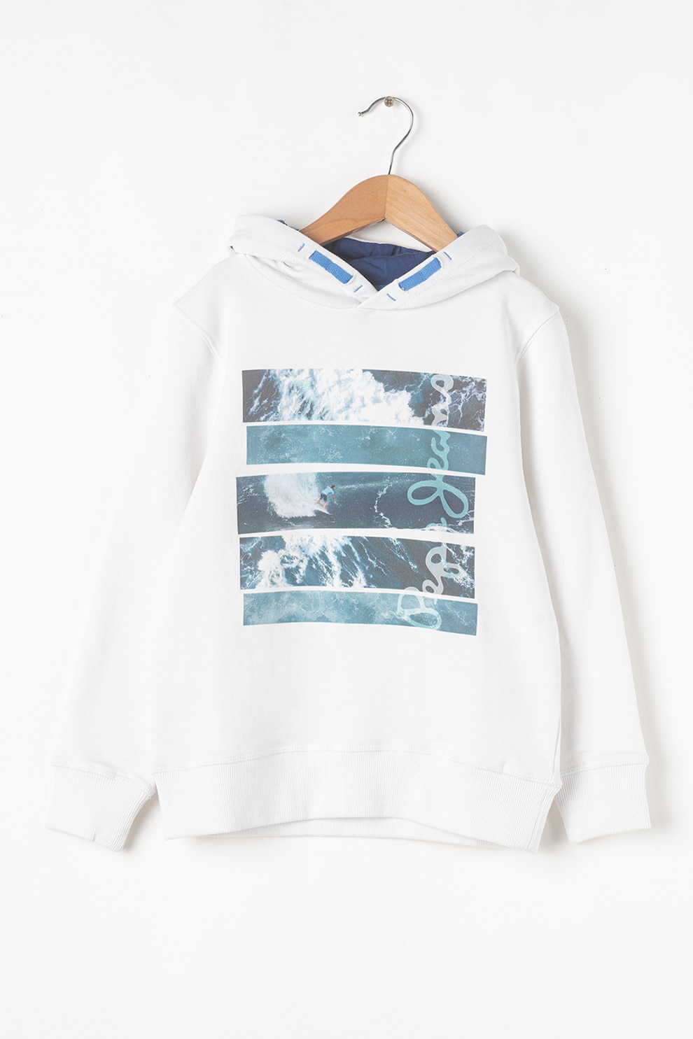 Pepe Jeans London, Hanorac cu imprimeu Nicolas, 116 CM, Alb optic/Albastru