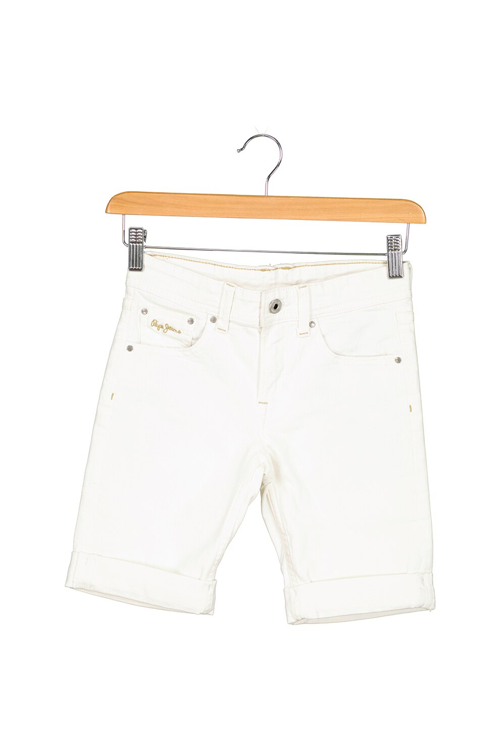 Pepe Jeans London, Bermude din denim Becket, Alb prafuit