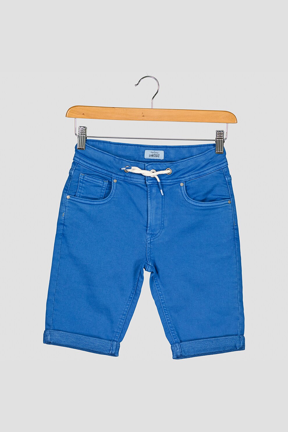 Pepe Jeans London, Bermude de denim cu snur in talie Joe, Albastru inchis