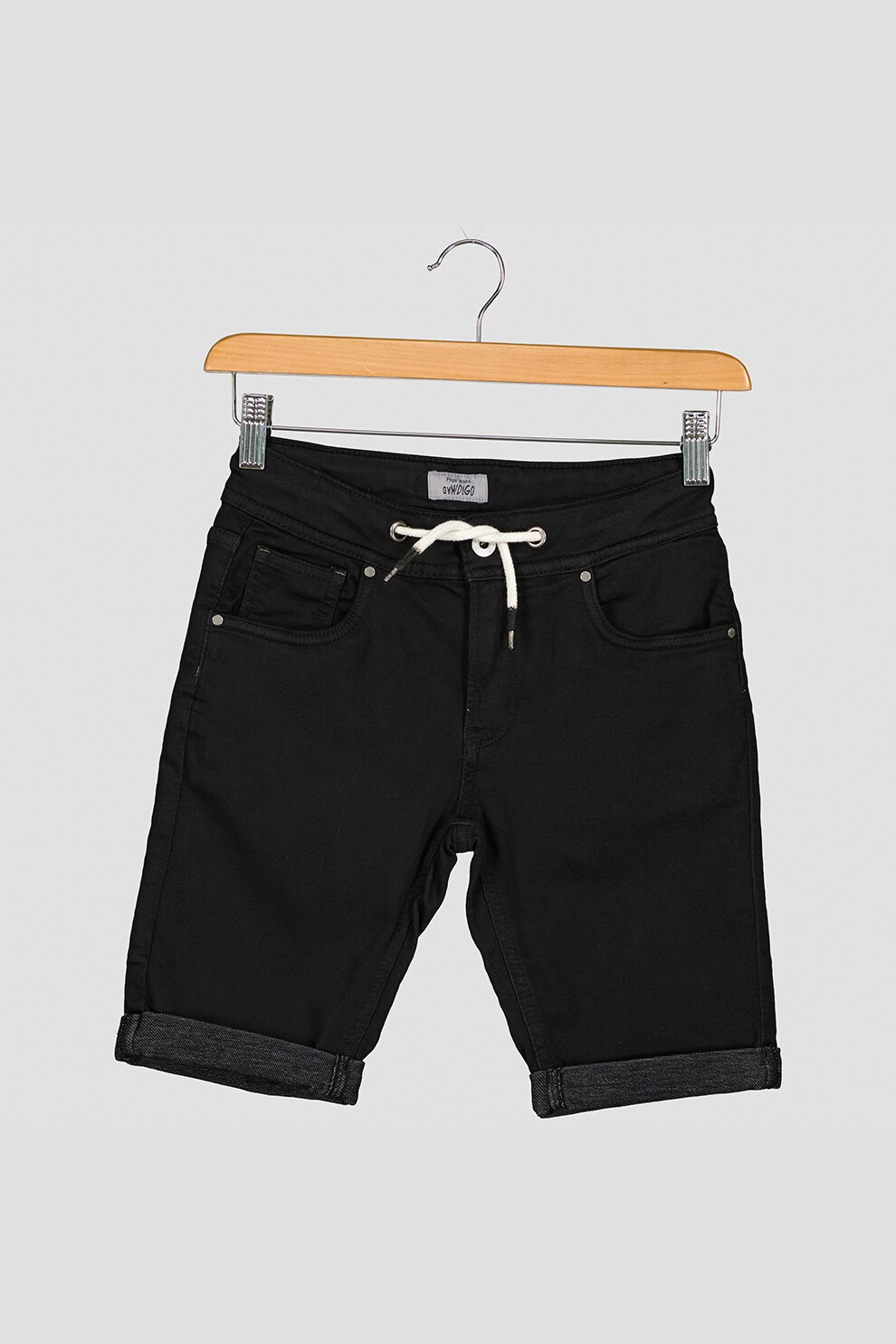 Pepe Jeans London, Bermude de denim cu snur in talie Joe, Negru