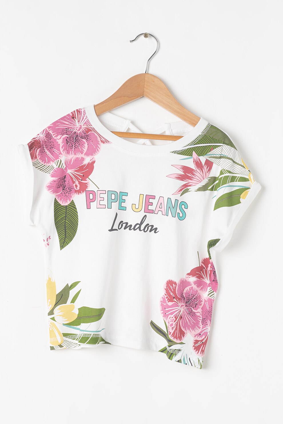 Pepe Jeans London, Tricou din amestec de modal Fiona, alb optic, verde, roz, 116 CM
