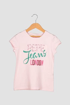 Pepe Jeans London, Tricou cu decolteu la baza gatului si strasuri Katia, Roz pastel/verde/roz zmeuriu