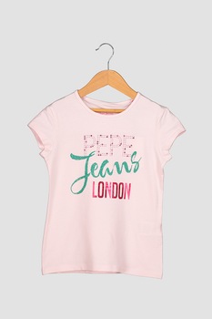 Pepe Jeans London, Tricou cu decolteu la baza gatului si strasuri Katia, Roz pastel/verde/roz zmeuriu Pepe Jeans London, Tricou cu decolteu la baza gatului si strasuri Katia, Roz pastel/verde/roz zmeuriu