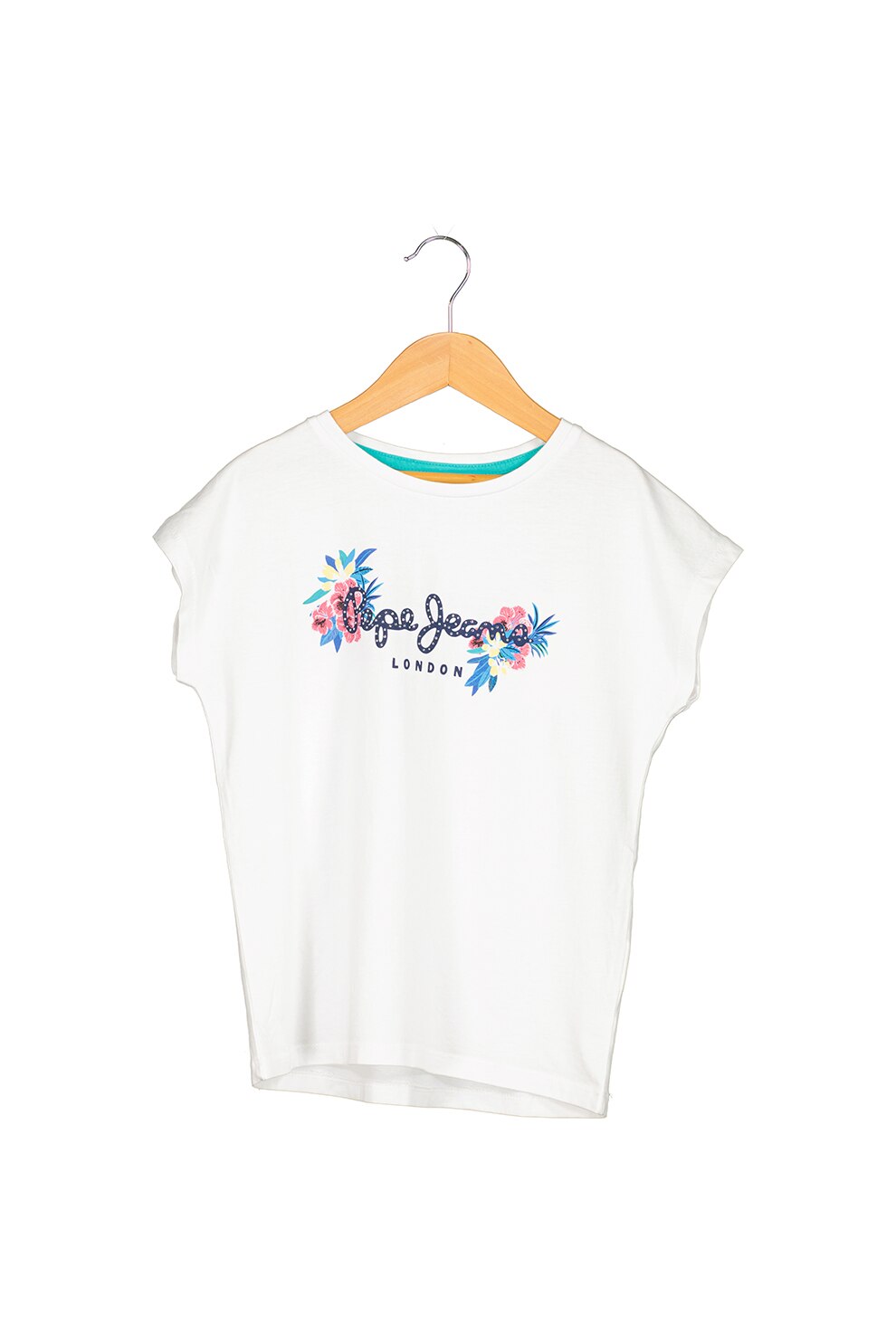 Pepe Jeans London, Tricou din amestec de modal cu imprimeu logo, Alb/Albastru inchis