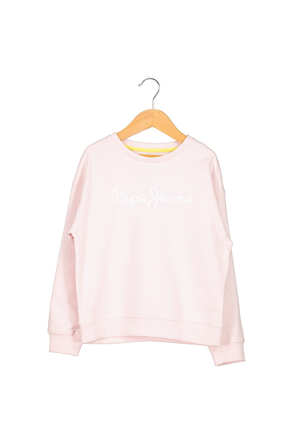 Pepe Jeans London, Bluza sport cu logo si decolteu la baza gatului Rose, Roz pastel/Alb