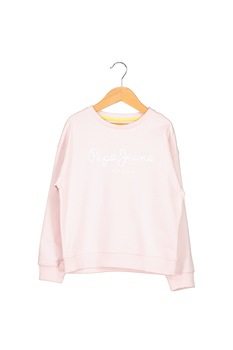 Pepe Jeans London, Bluza sport cu logo si decolteu la baza gatului Rose, Roz pastel/Alb Pepe Jeans London, Bluza sport cu logo si decolteu la baza gatului Rose, Roz pastel/Alb