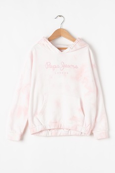 Pepe Jeans London, Hanorac cu imprimeu tie-dye Sylvie, Roz pal/Alb Pepe Jeans London, Hanorac cu imprimeu tie-dye Sylvie, Roz pal/Alb