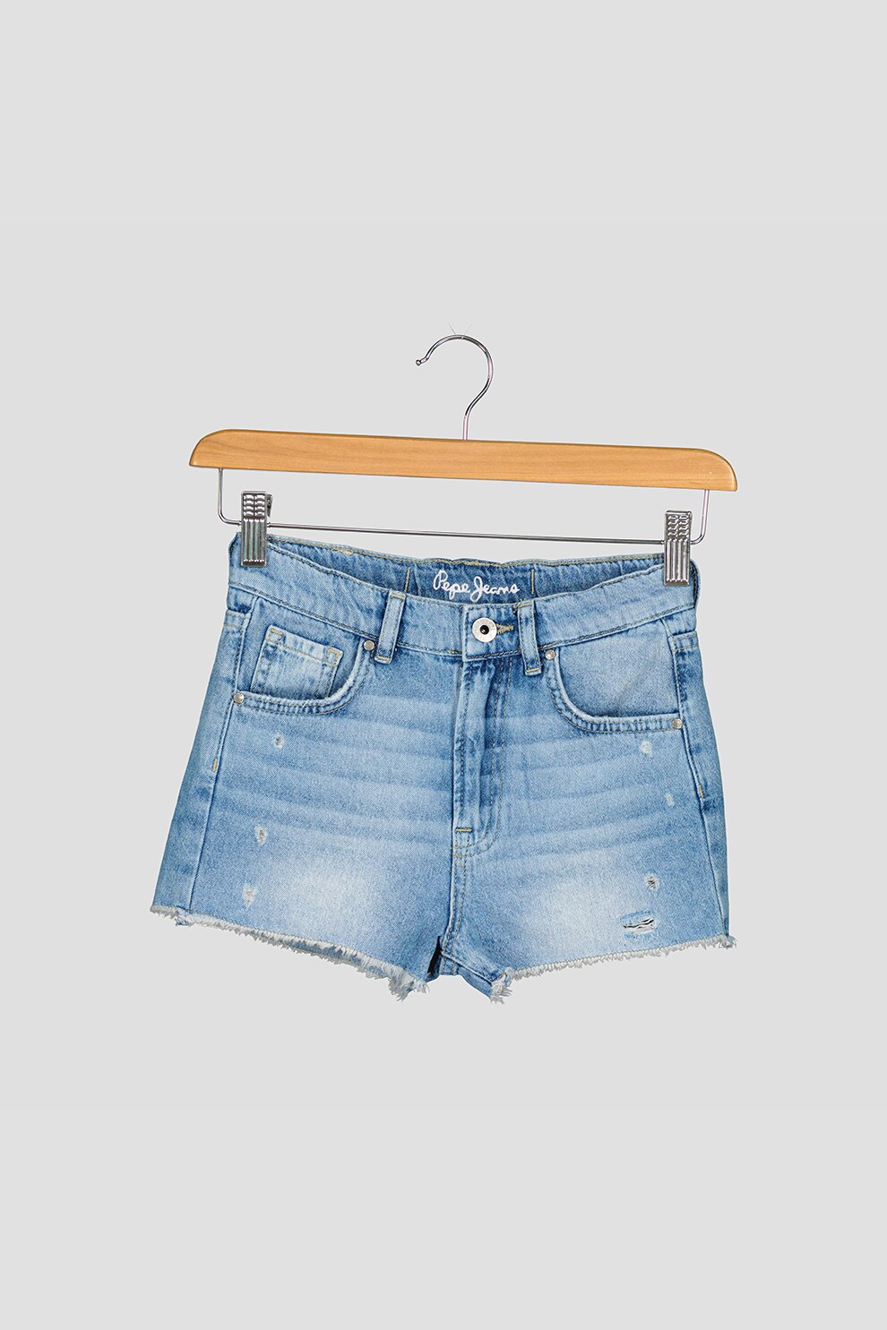 Pepe Jeans London, Pantaloni scurti de denim cu aspect decolorat, Albastru deschis