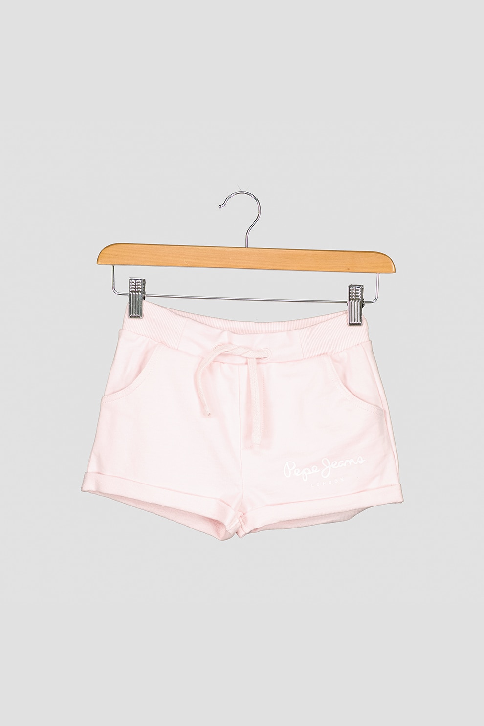 Pepe Jeans London, Pantaloni scurti cu imprimeu logo si snur, Roz pastel