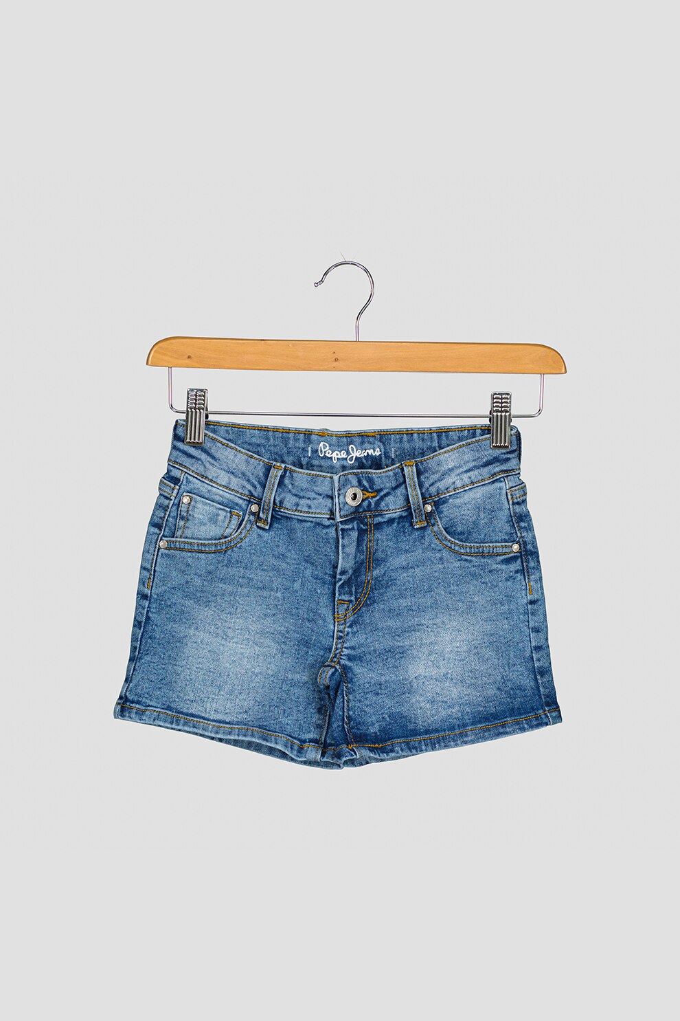 Pepe Jeans London, Pantaloni scurti de denim cu aspect decolorat, Albastru