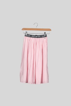 Pepe Jeans London, Fusta cu pliuri si banda elastica in talie Kesia, Roz/Negru Pepe Jeans London, Fusta cu pliuri si banda elastica in talie Kesia, Roz/Negru
