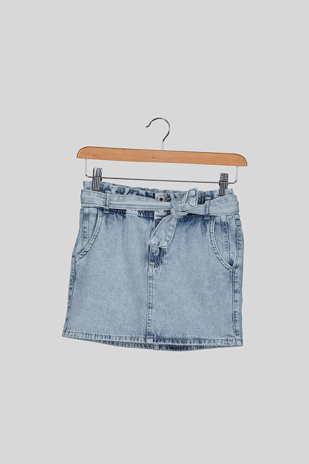 Pepe Jeans London, Fusta mini din denim cu brau Carol, Albastru deschis