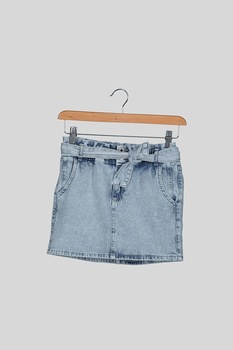 Pepe Jeans London, Fusta mini din denim cu brau Carol, Albastru deschis Pepe Jeans London, Fusta mini din denim cu brau Carol, Albastru deschis